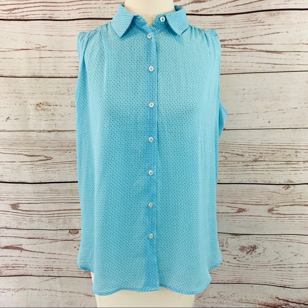 Ann Taylor turquoise white blouse NWT button front